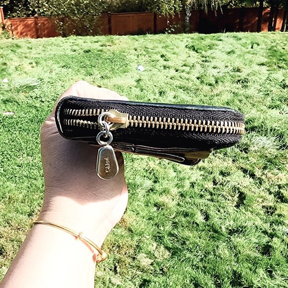 Chloe June Bow Embellished Black Tan leather long zippy wallet - Picture 14 of 16